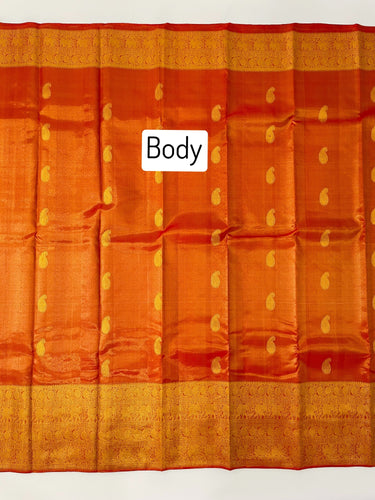 Kanchipuram Tissue Silk Saree | Red & Gold | Pure Zari | Pure Silk | Handwoven | Ships from California | Pushpam - ShopNaya Exclusive